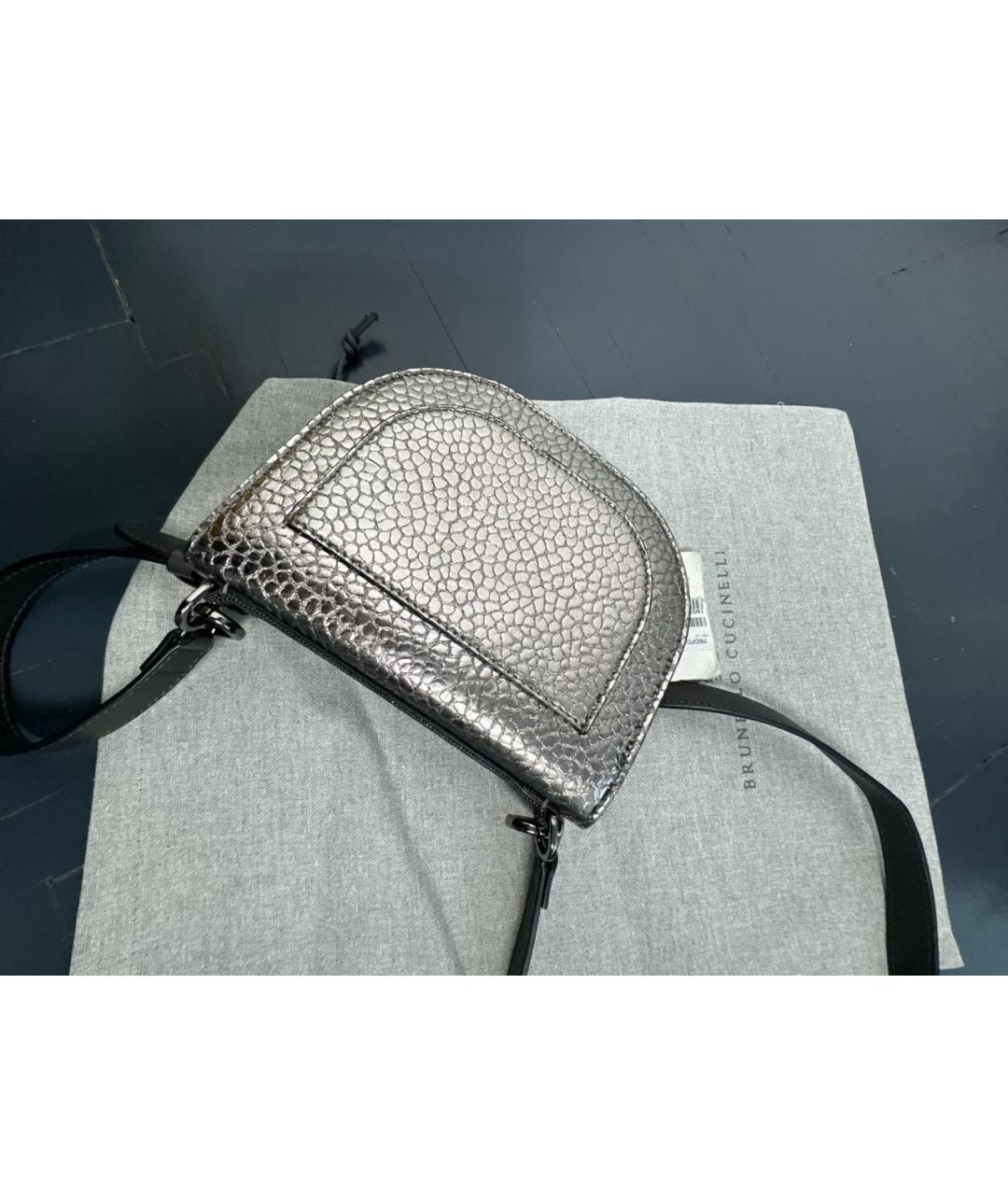 BRUNELLO CUCINELLI Серебряная кожаная сумка через плечо, фото 3