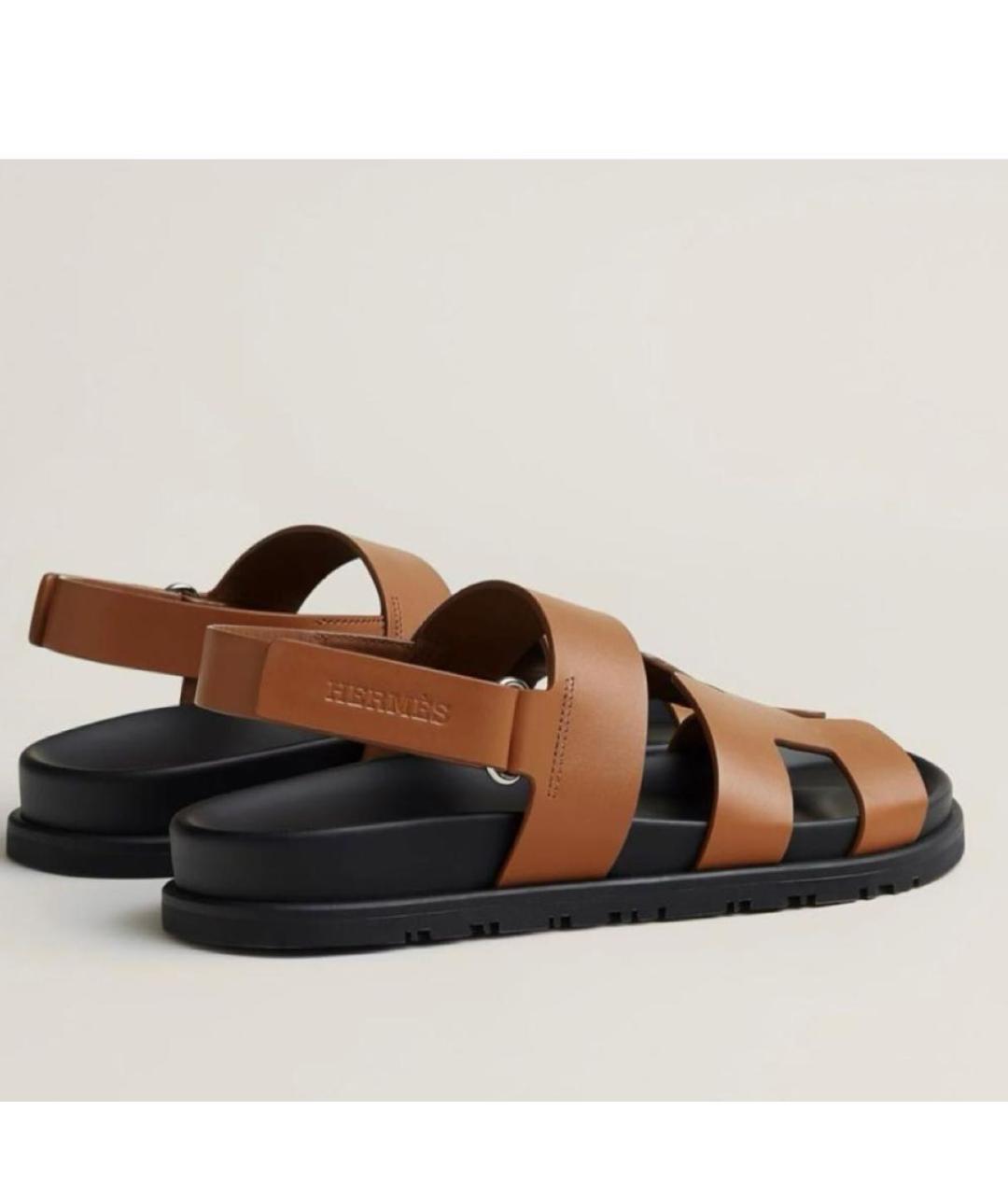 HERMES Коричневые кожаные сандалии, фото 4