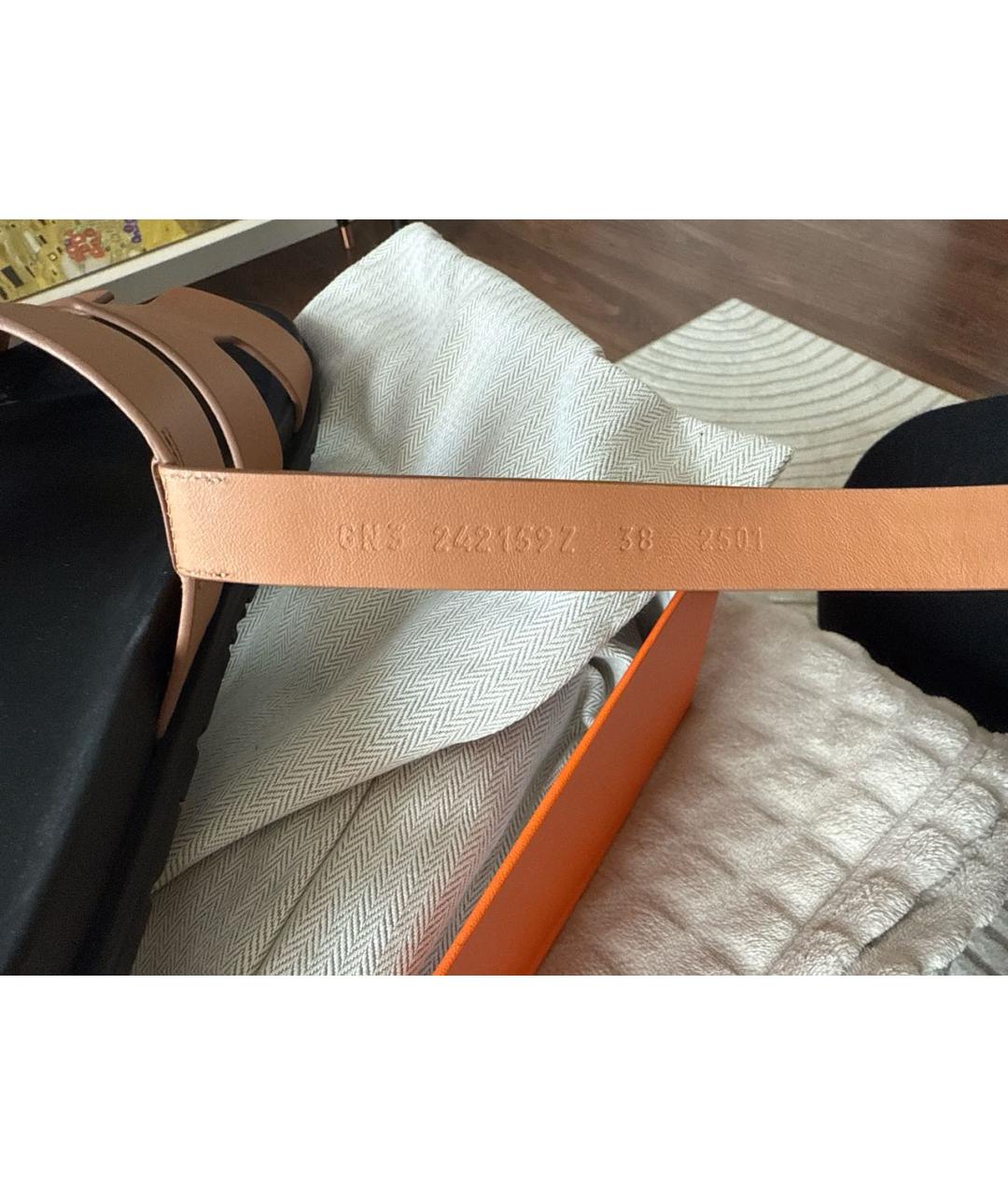 HERMES Коричневые кожаные сандалии, фото 5