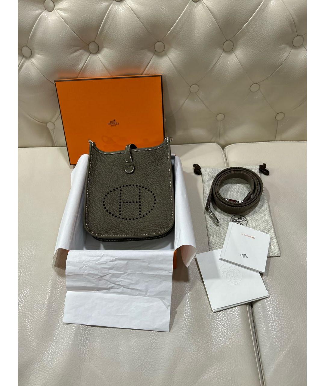 HERMES Серая кожаная сумка через плечо, фото 7