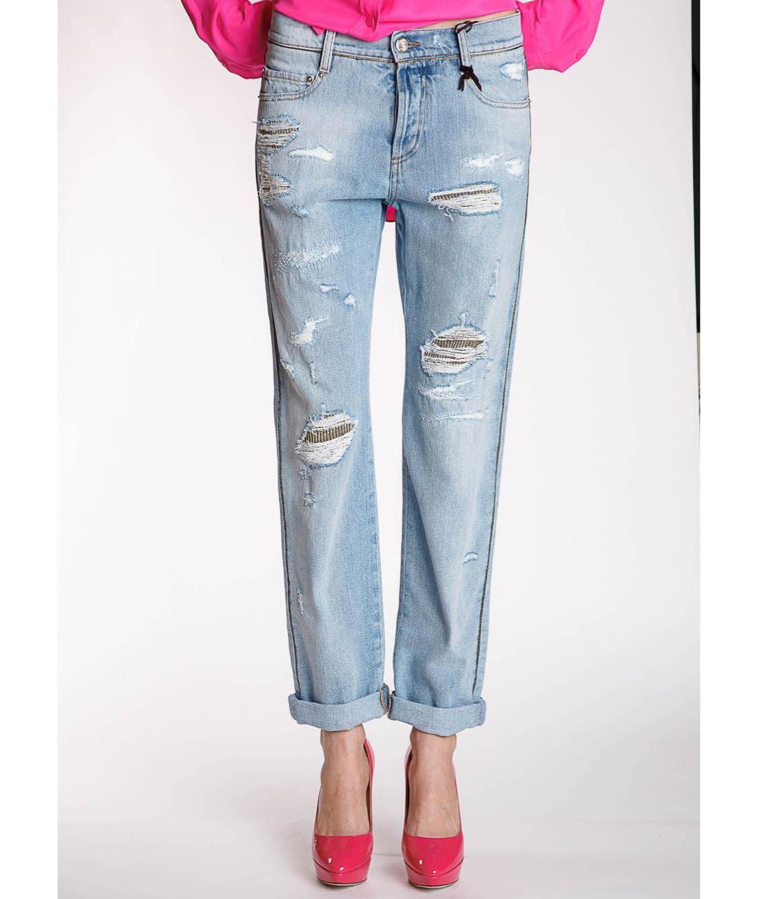 ROBERTO CAVALLI Голубые хлопковые прямые джинсы, фото 2
