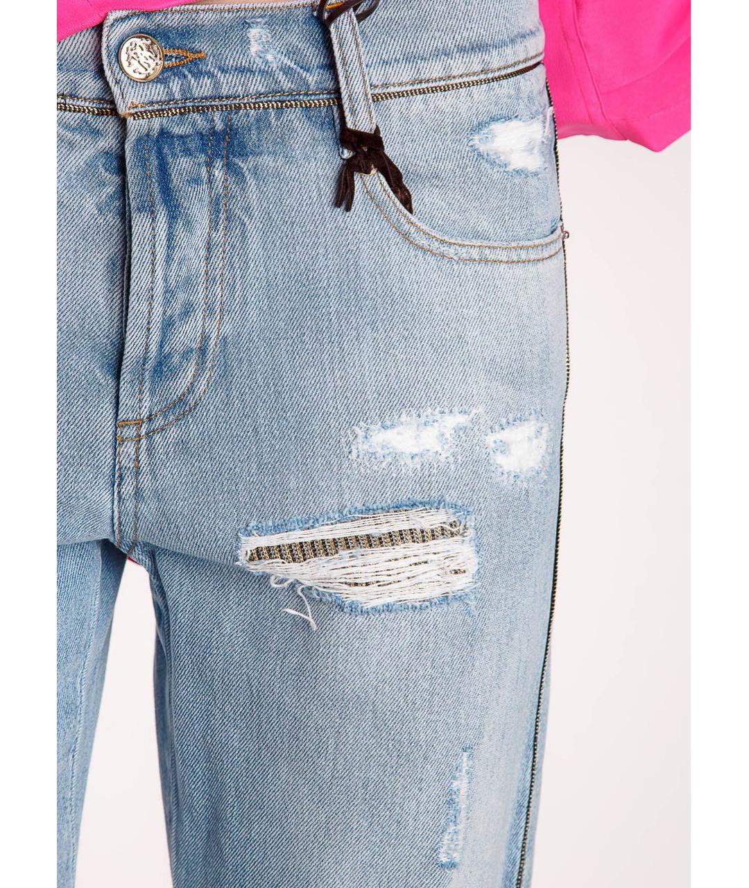 ROBERTO CAVALLI Голубые хлопковые прямые джинсы, фото 4