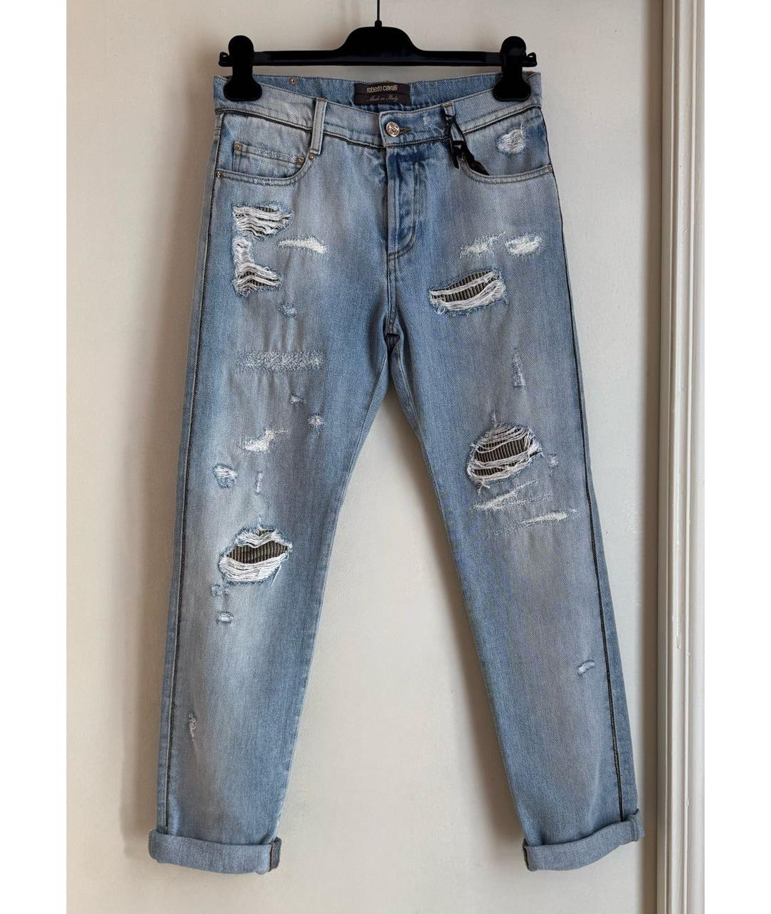 ROBERTO CAVALLI Голубые хлопковые прямые джинсы, фото 5