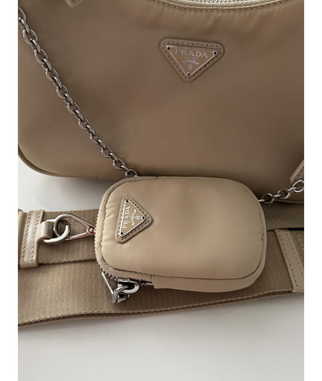PRADA Бежевая синтетическая сумка через плечо, фото 5