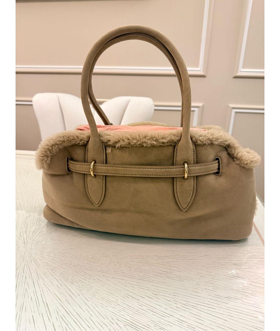 MIU MIU Бежевая замшевая сумка тоут, фото 3