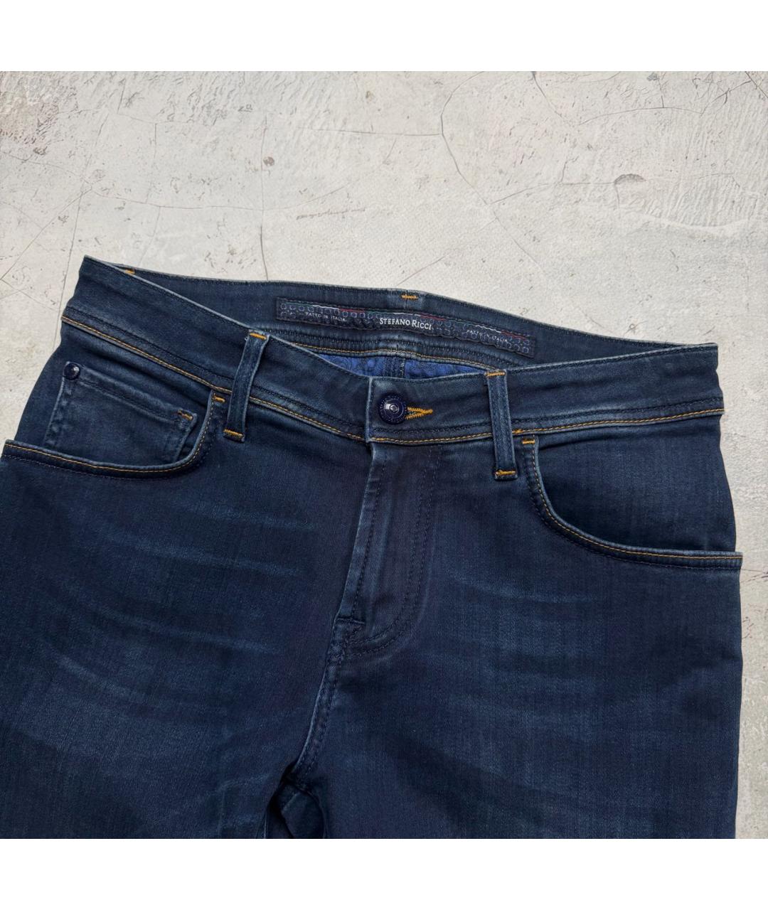 STEFANO RICCI Темно-синие хлопко-эластановые прямые джинсы, фото 4