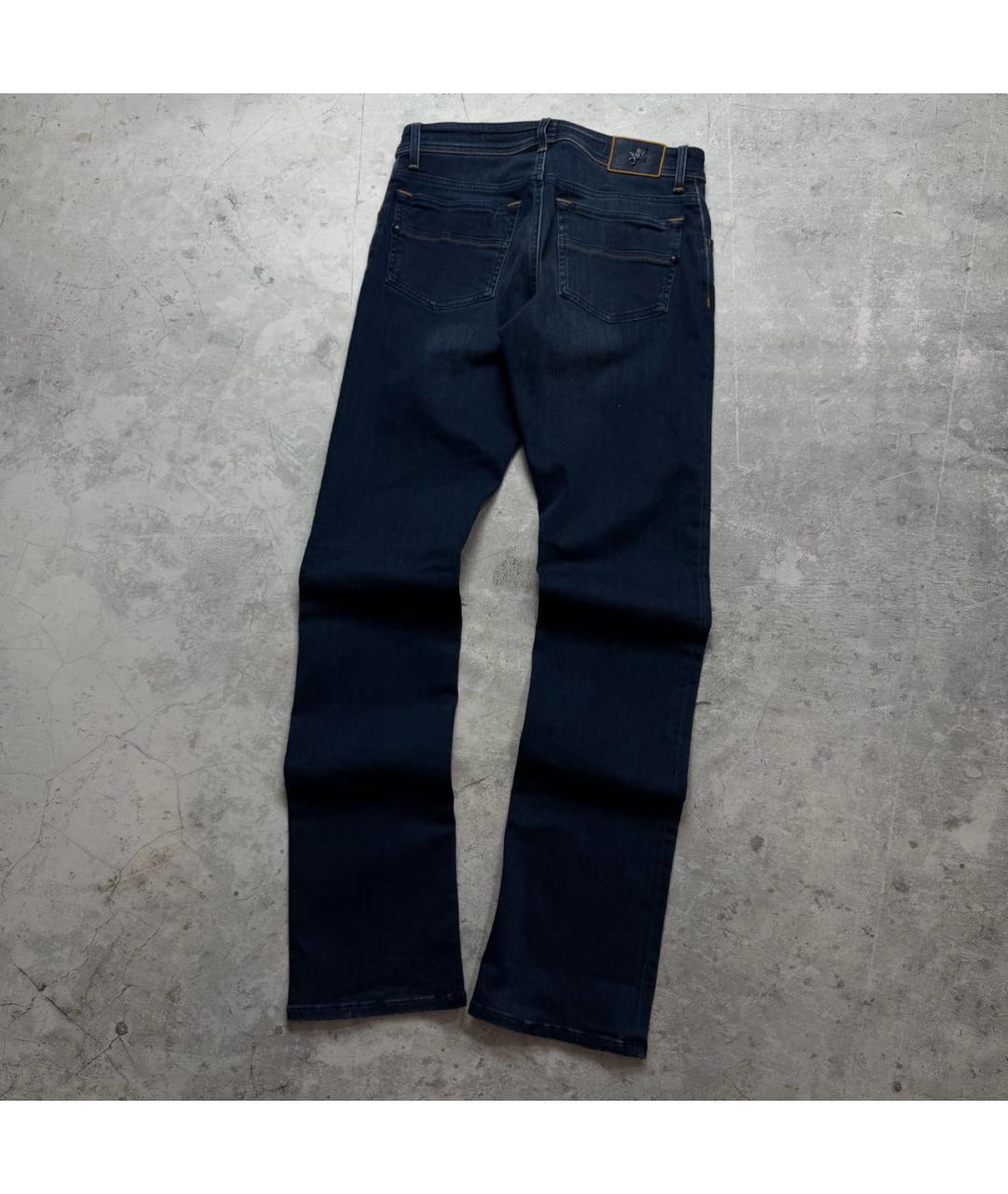 STEFANO RICCI Темно-синие хлопко-эластановые прямые джинсы, фото 2