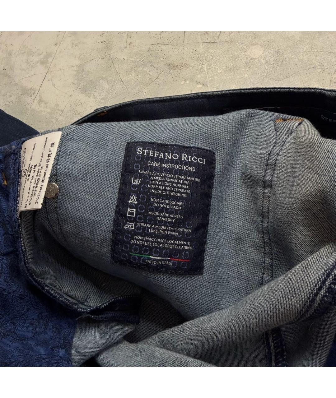 STEFANO RICCI Темно-синие хлопко-эластановые прямые джинсы, фото 5