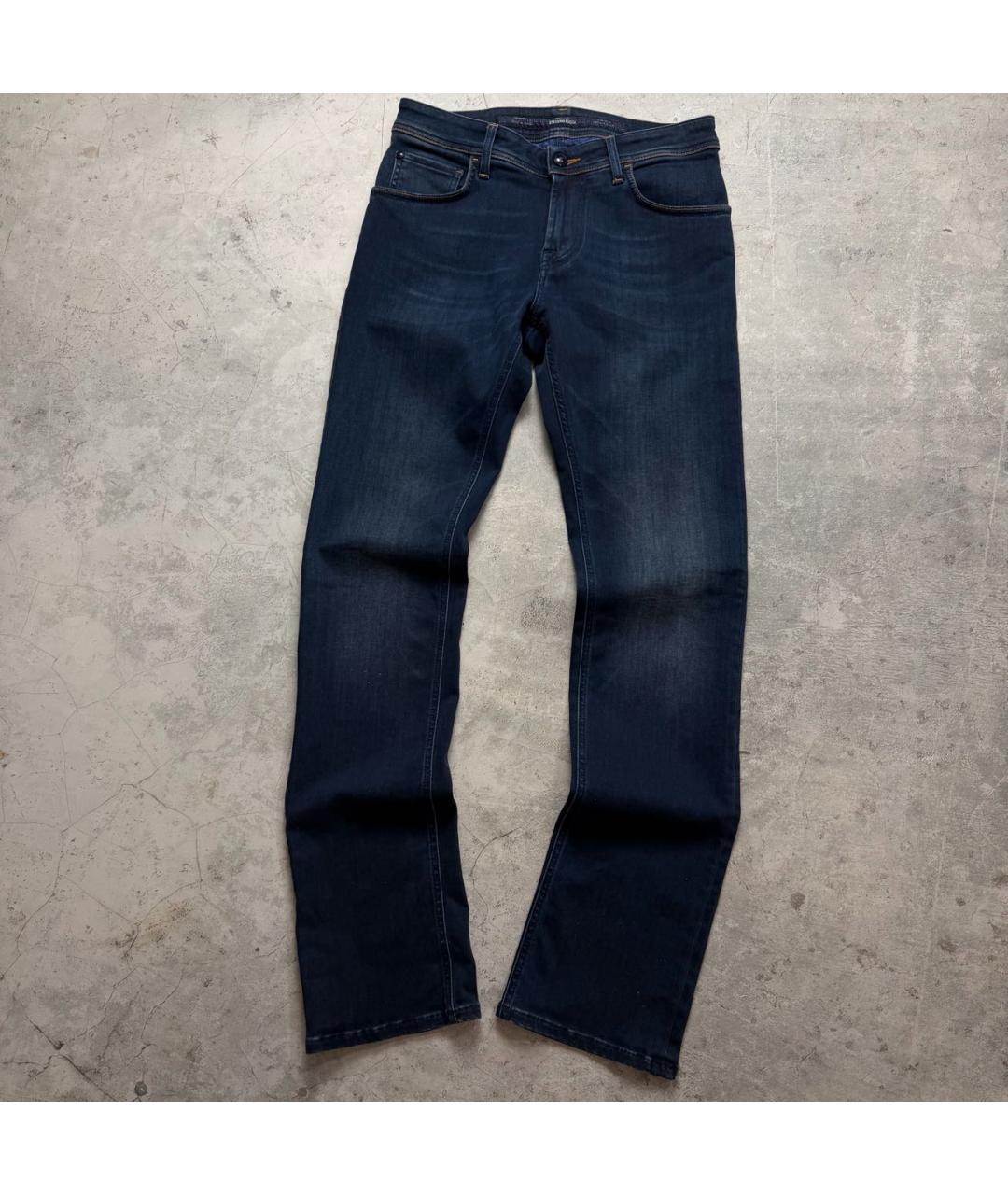 STEFANO RICCI Темно-синие хлопко-эластановые прямые джинсы, фото 9