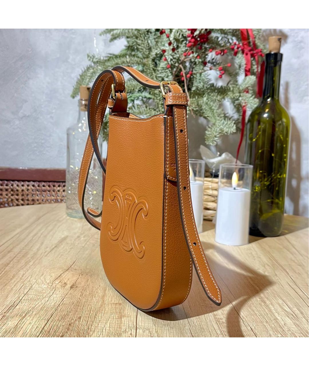 CELINE Коричневая кожаная сумка через плечо, фото 2