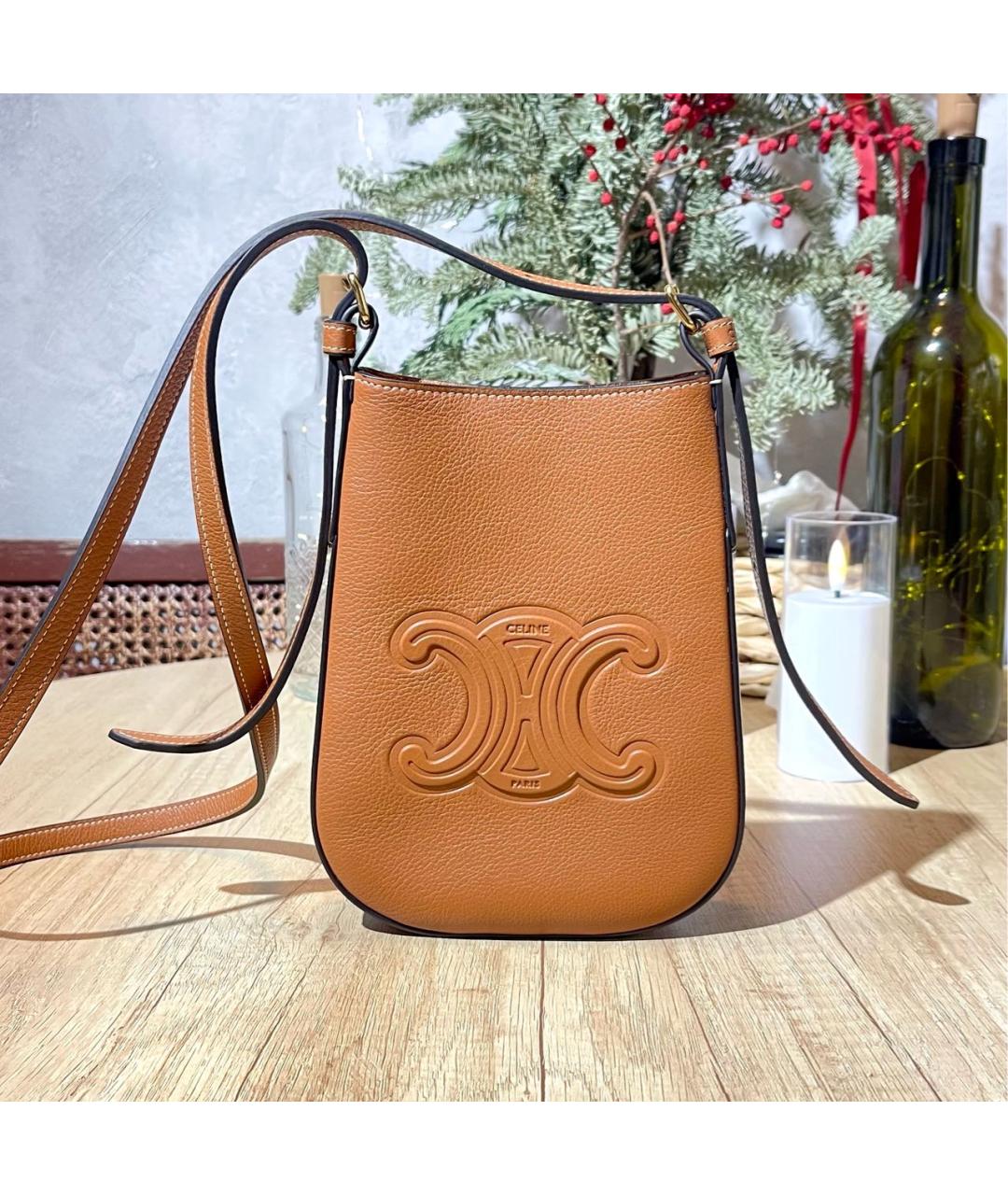 CELINE Коричневая кожаная сумка через плечо, фото 8