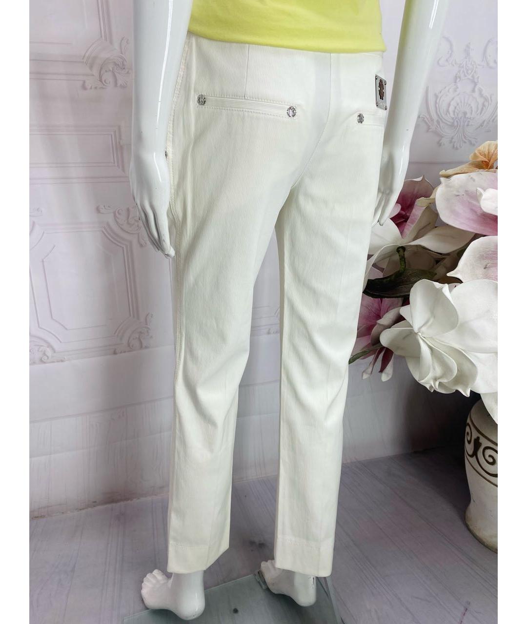 ROBERTO CAVALLI Белые хлопко-эластановые прямые брюки, фото 8