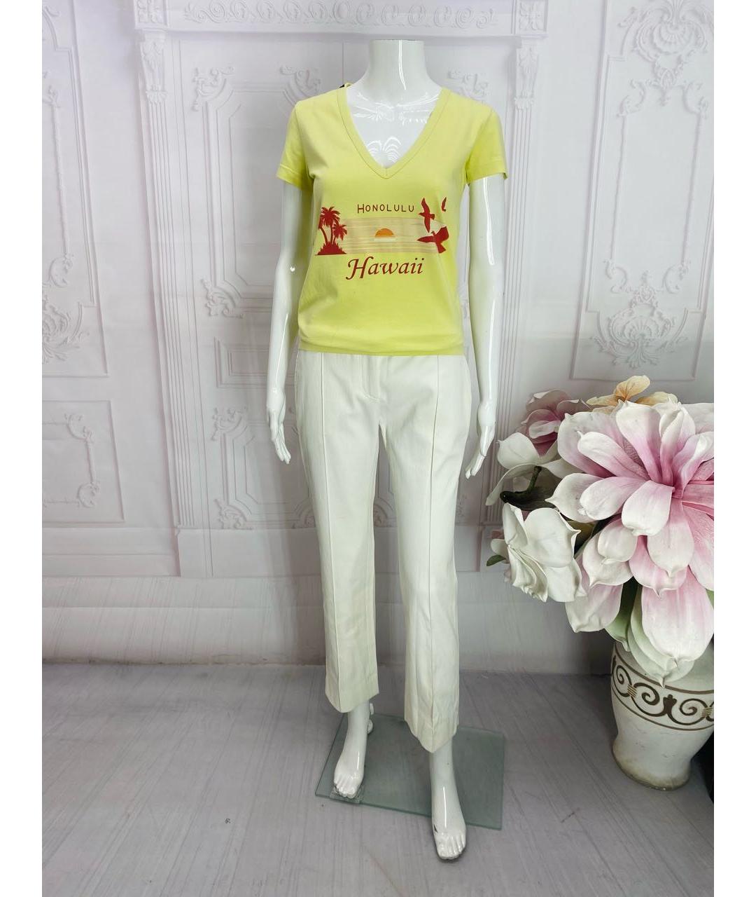 ROBERTO CAVALLI Белые хлопко-эластановые прямые брюки, фото 6