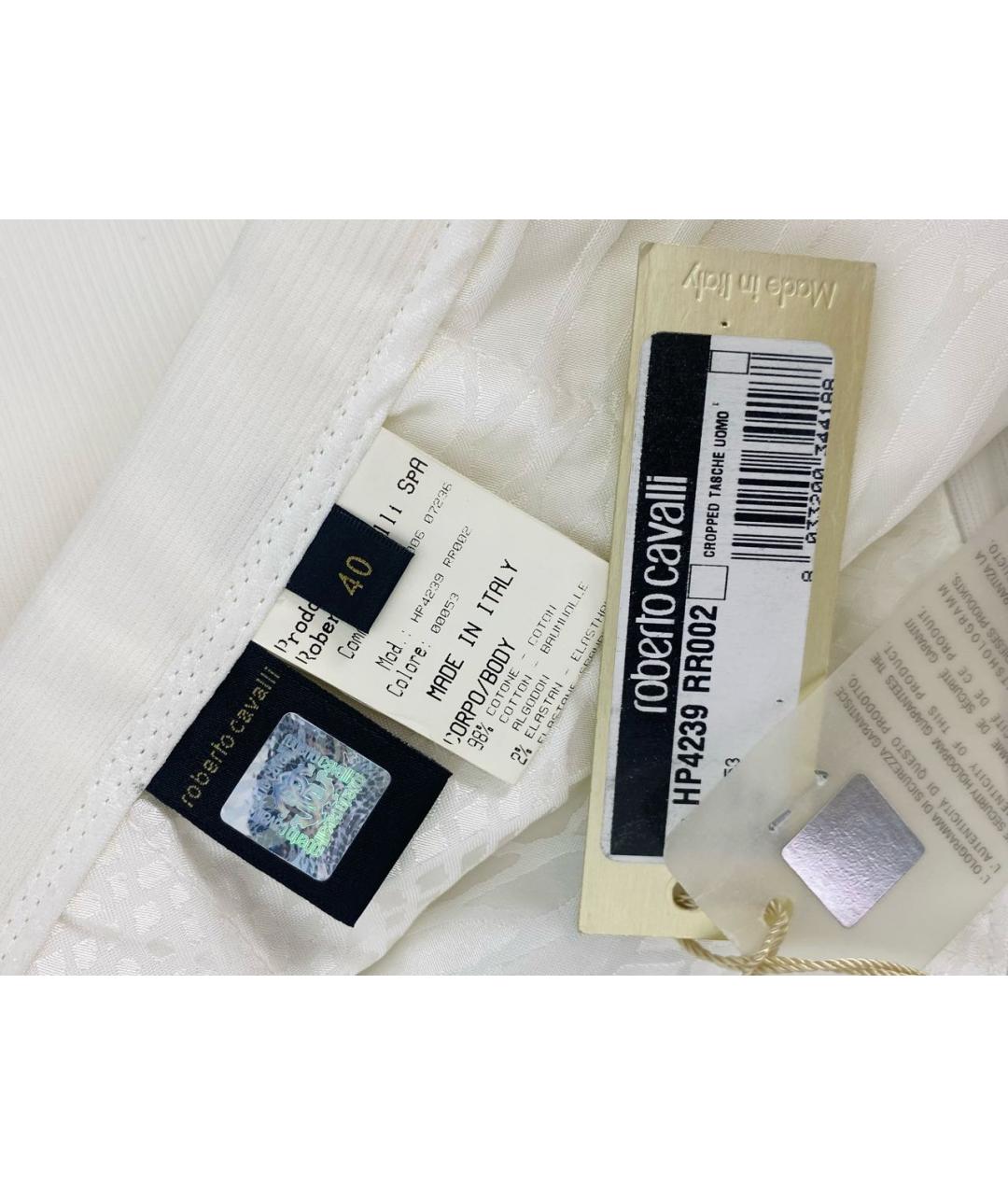 ROBERTO CAVALLI Белые хлопко-эластановые прямые брюки, фото 7