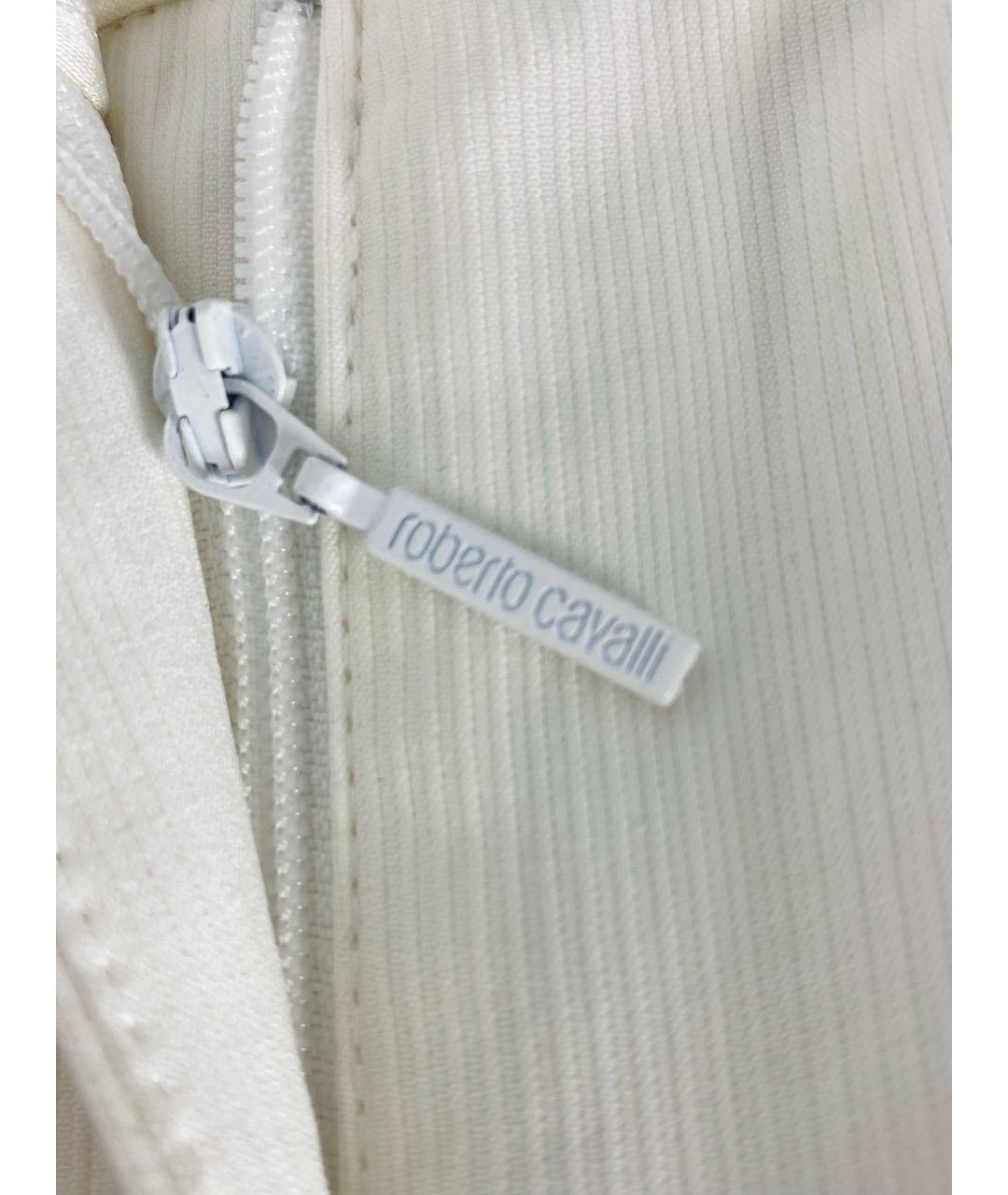 ROBERTO CAVALLI Белые хлопко-эластановые прямые брюки, фото 4