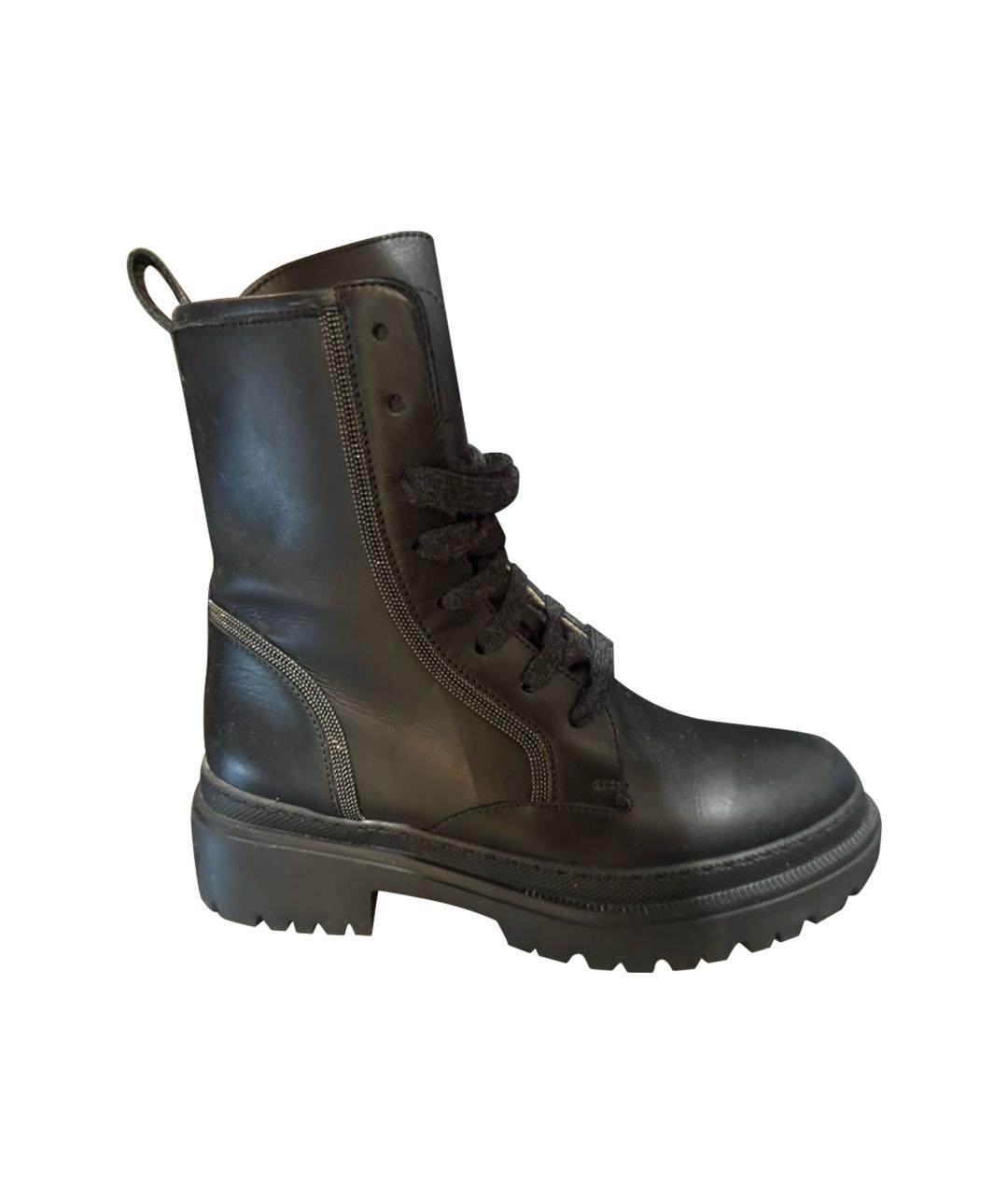 BRUNELLO CUCINELLI Черные кожаные ботинки, фото 1