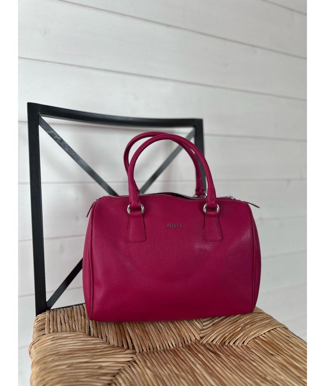 FURLA Фуксия кожаная сумка с короткими ручками, фото 9