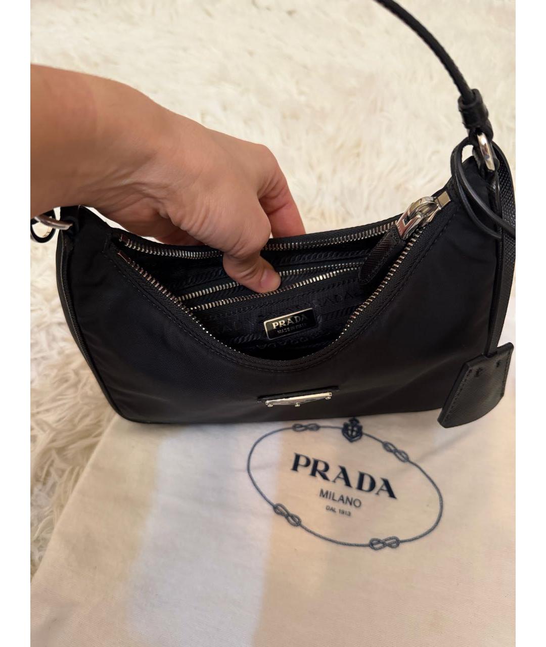 PRADA Черная тканевая сумка с короткими ручками, фото 4