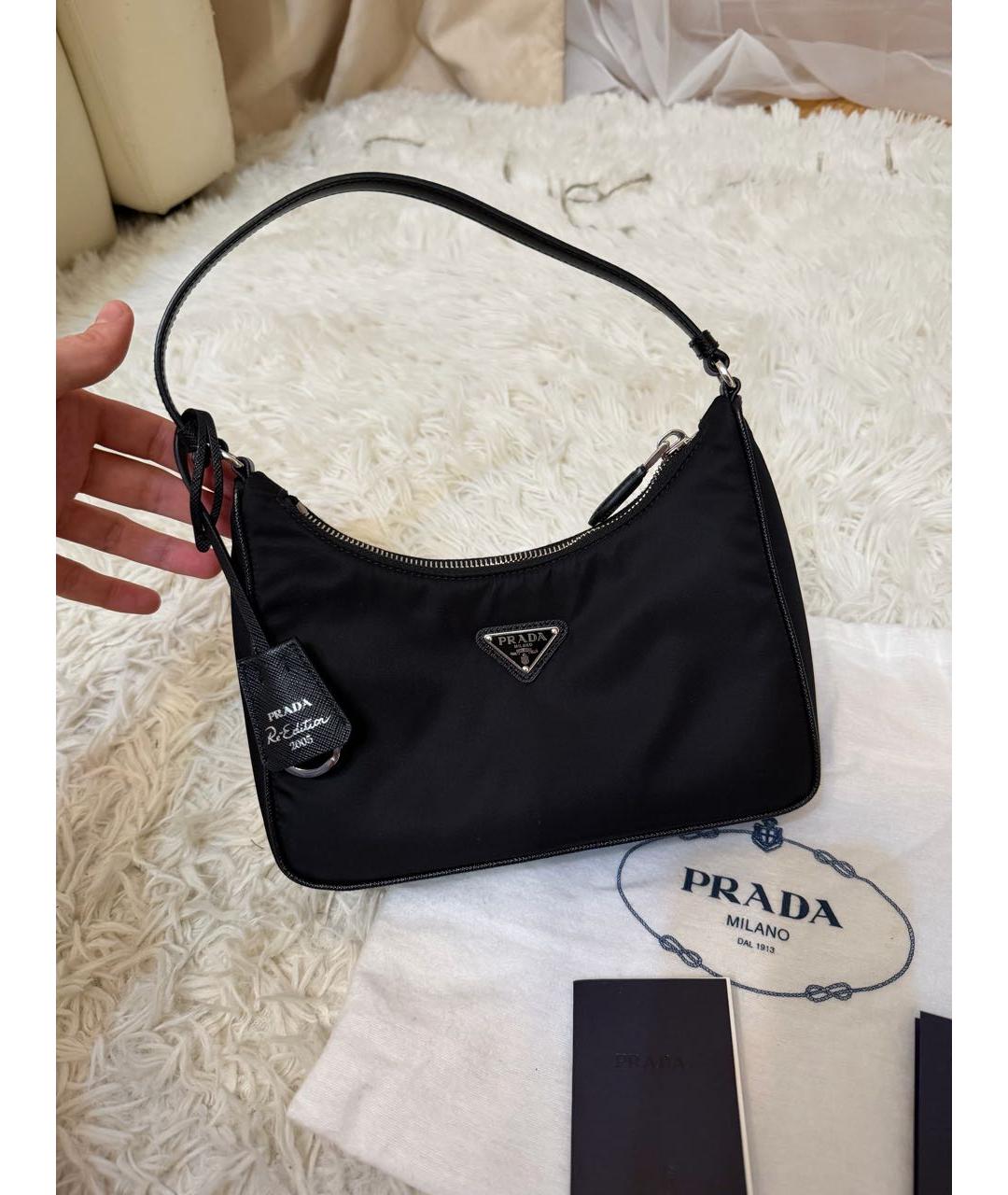 PRADA Черная тканевая сумка с короткими ручками, фото 5