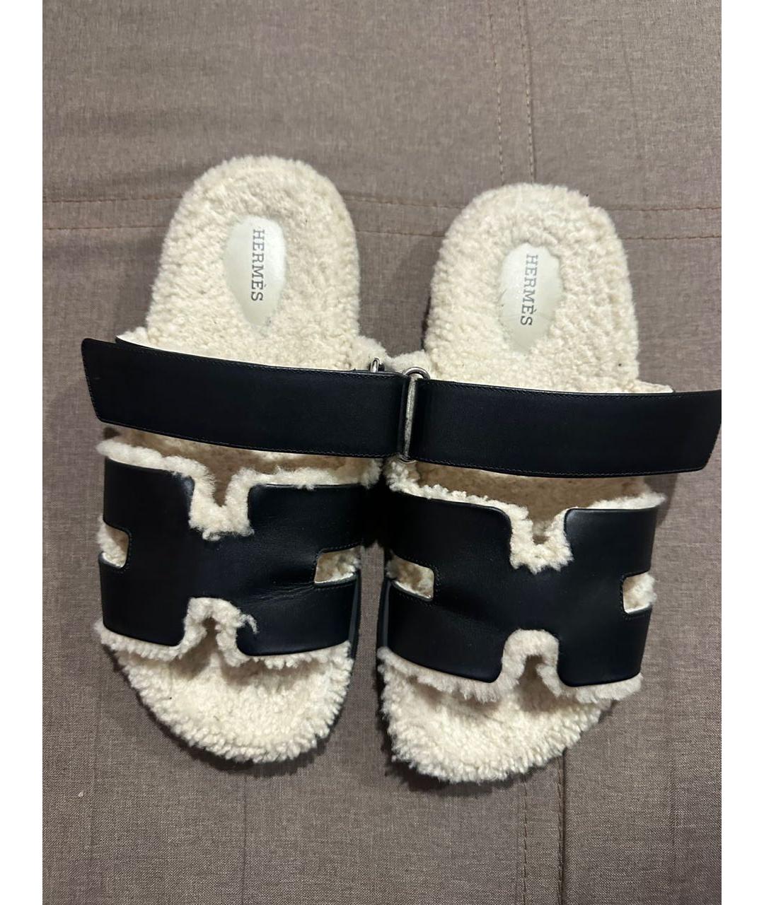 HERMES Черные кожаные шлепанцы, фото 3