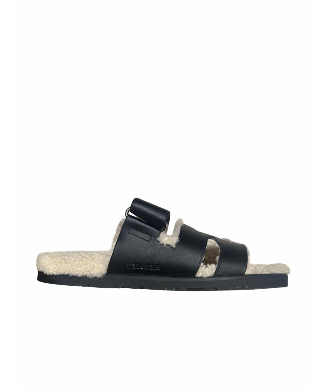 HERMES Черные кожаные шлепанцы, фото 1