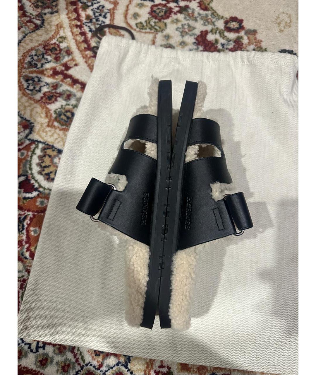 HERMES Черные кожаные шлепанцы, фото 4