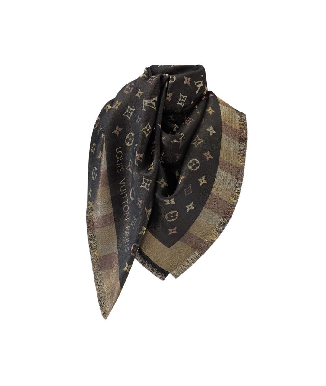 LOUIS VUITTON Коричневый шелковый платок, фото 7