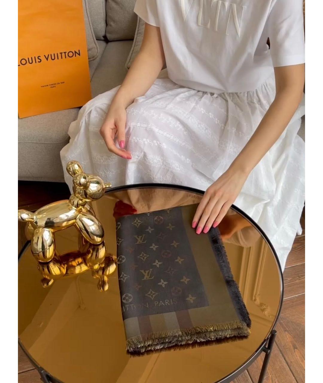 LOUIS VUITTON Коричневый шелковый платок, фото 6