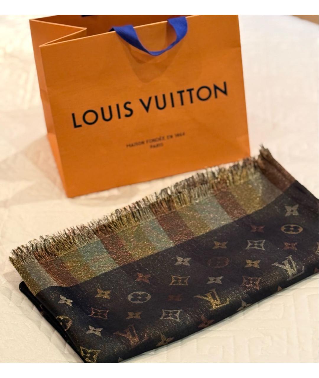 LOUIS VUITTON Коричневый шелковый платок, фото 3