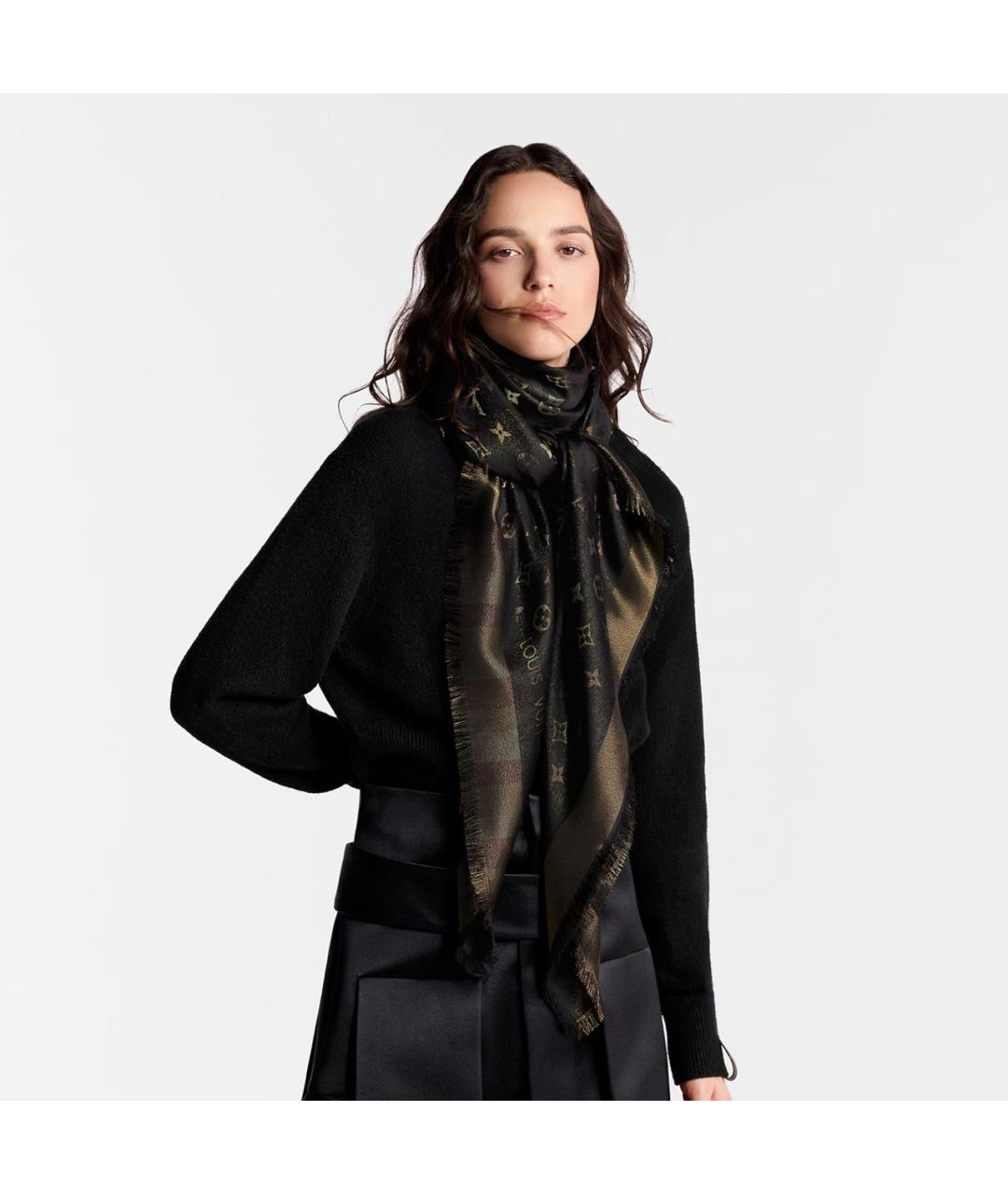 LOUIS VUITTON Коричневый шелковый платок, фото 5