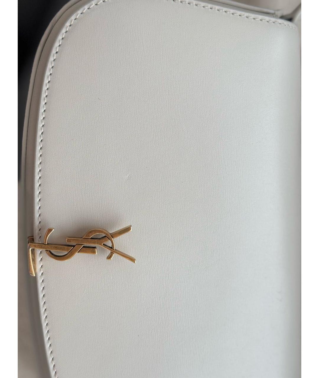 SAINT LAURENT Бежевая кожаная сумка с короткими ручками, фото 7