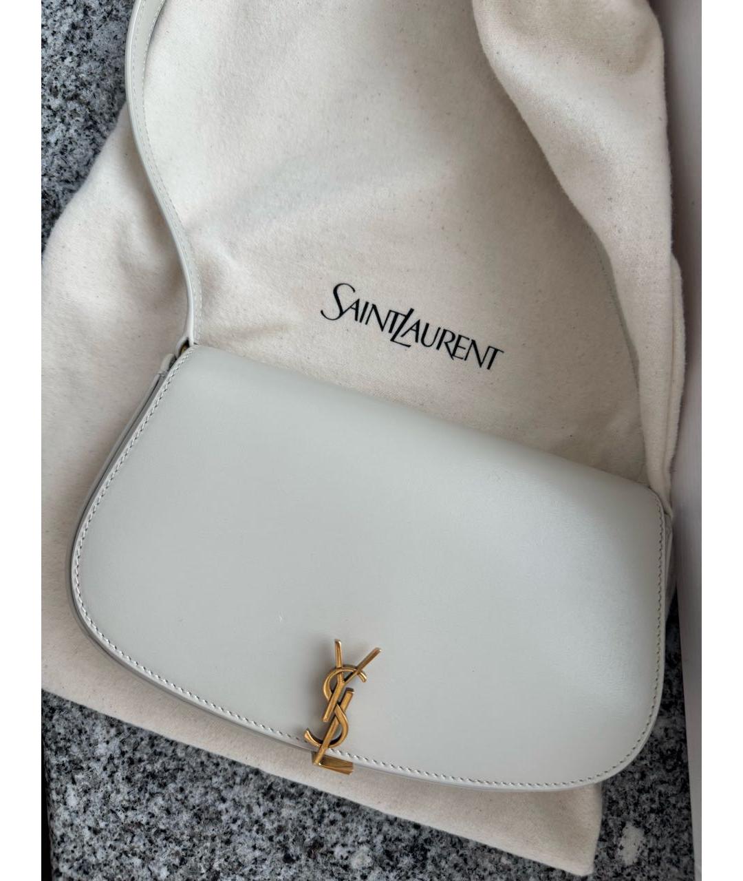 SAINT LAURENT Бежевая кожаная сумка с короткими ручками, фото 2