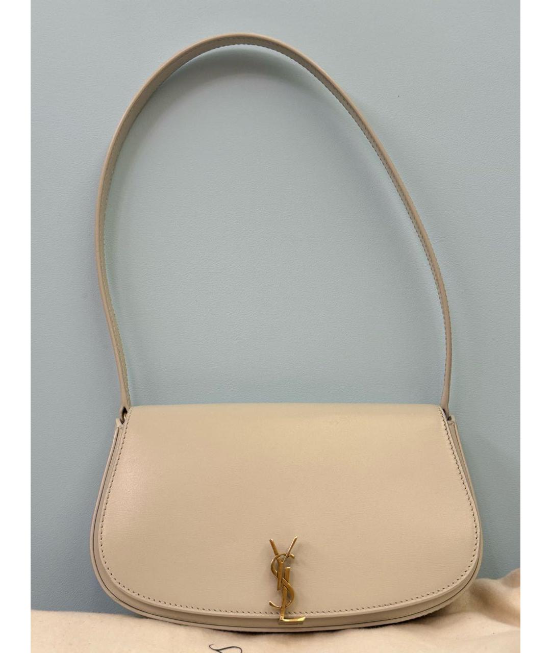SAINT LAURENT Бежевая кожаная сумка с короткими ручками, фото 8
