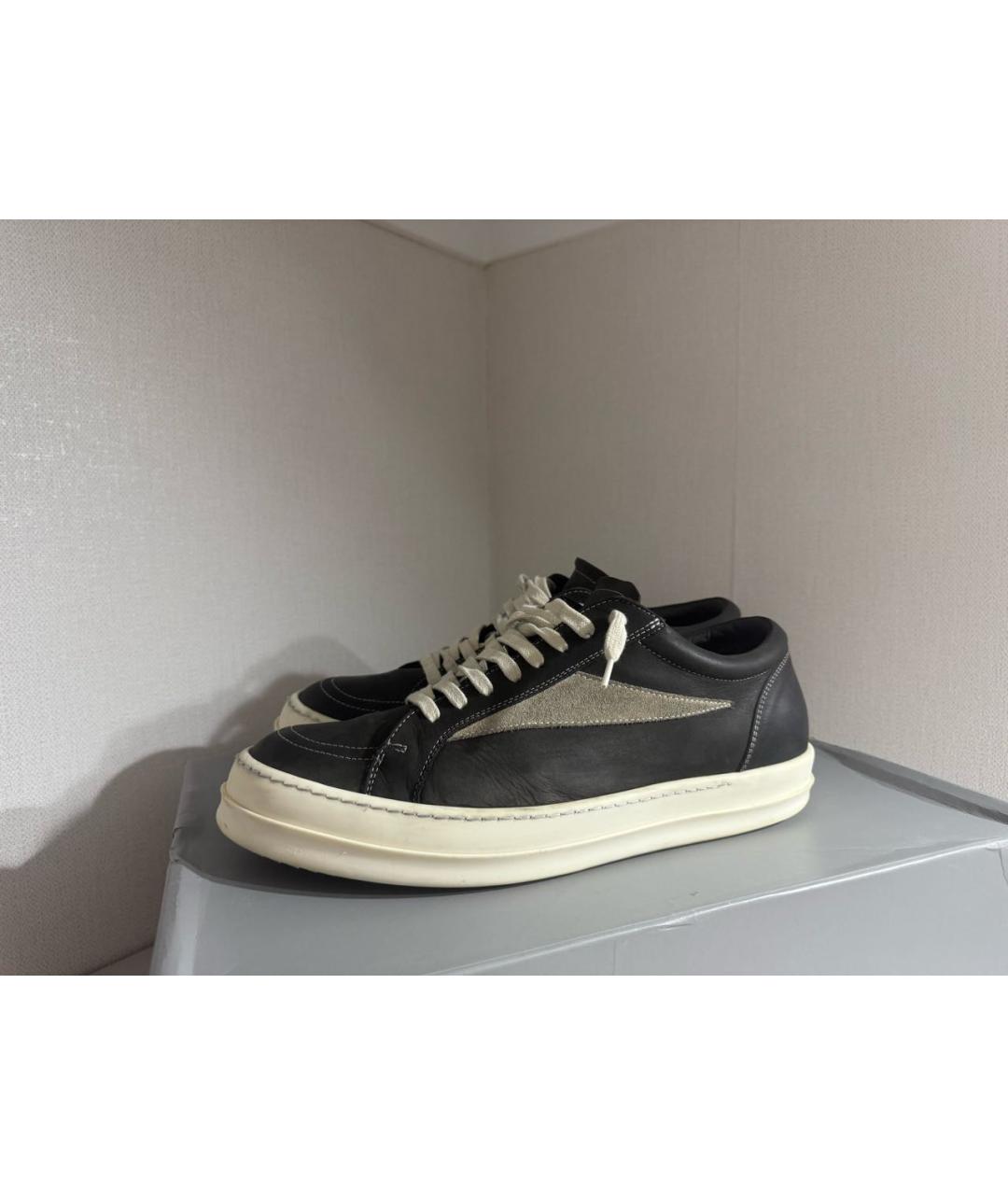 RICK OWENS Черные кожаные низкие кроссовки / кеды, фото 2