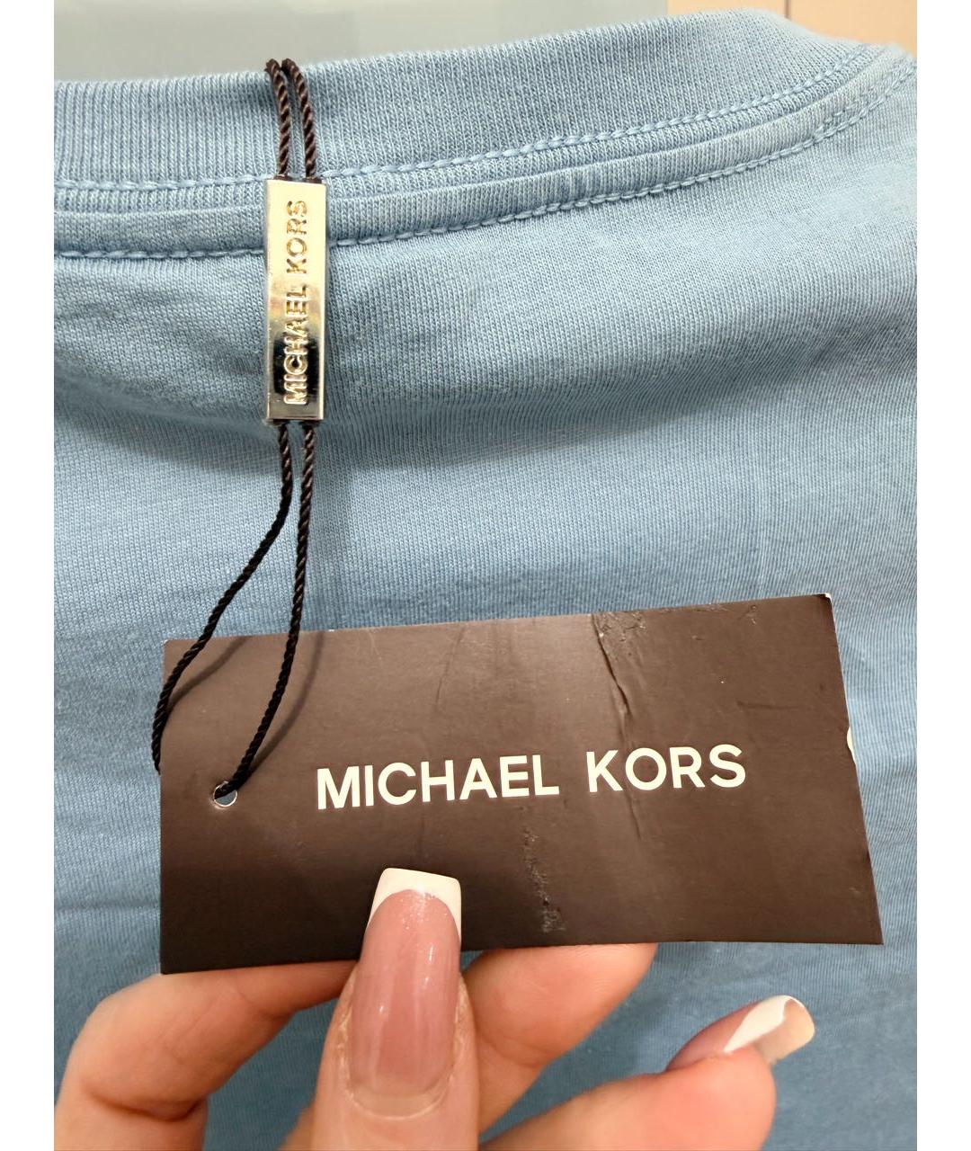 MICHAEL KORS Голубая хлопковая футболка, фото 4