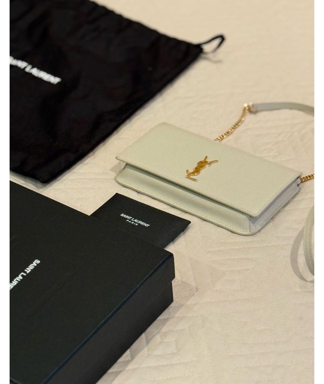 SAINT LAURENT Бежевая кожаная сумка через плечо, фото 4