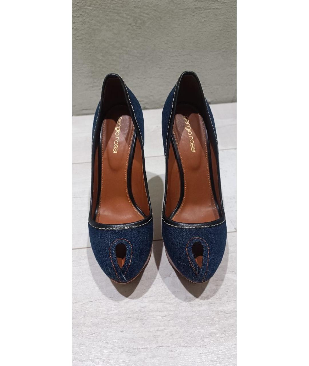 SERGIO ROSSI Синие текстильные туфли, фото 2