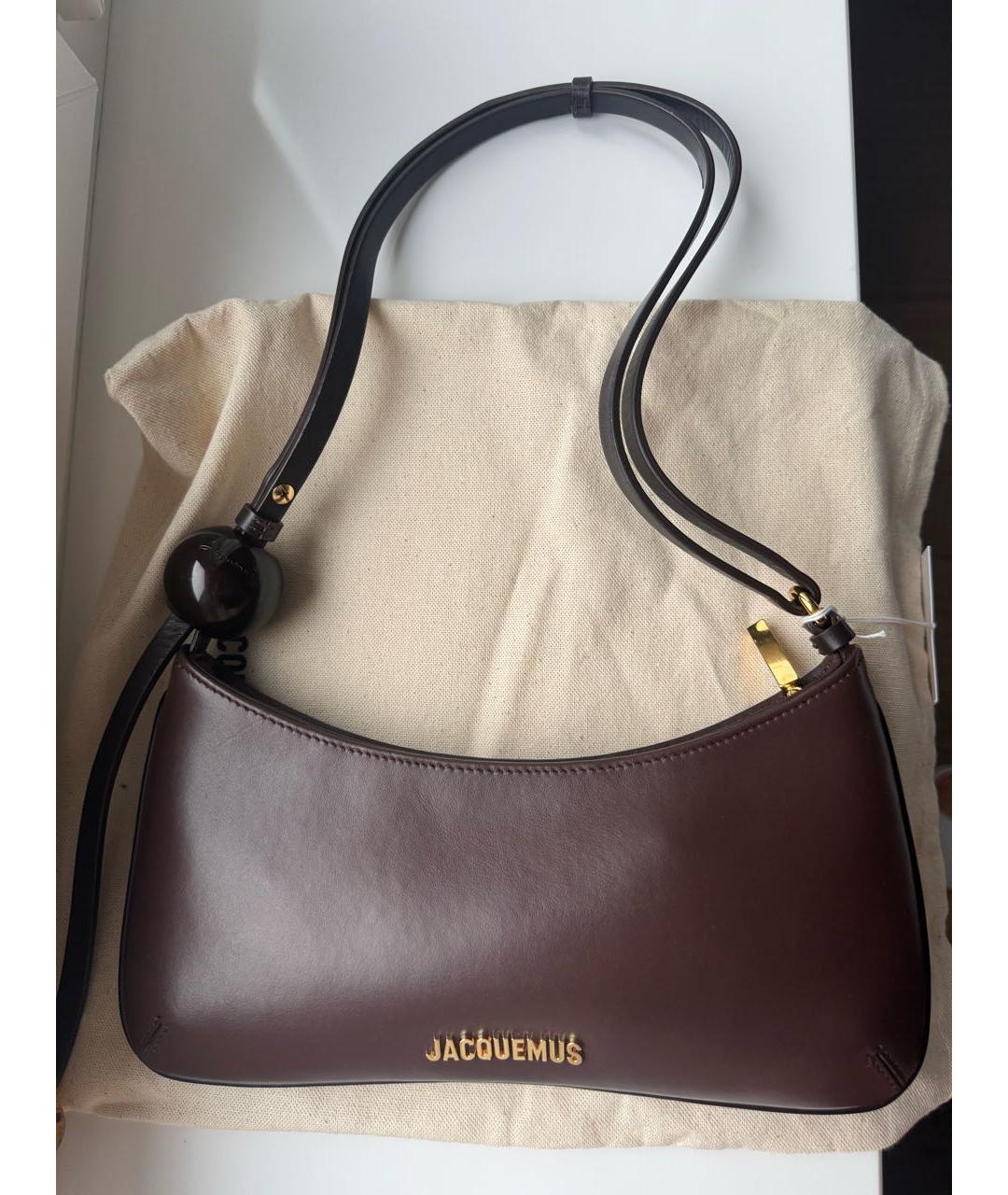 JACQUEMUS Коричневая кожаная сумка с короткими ручками, фото 4