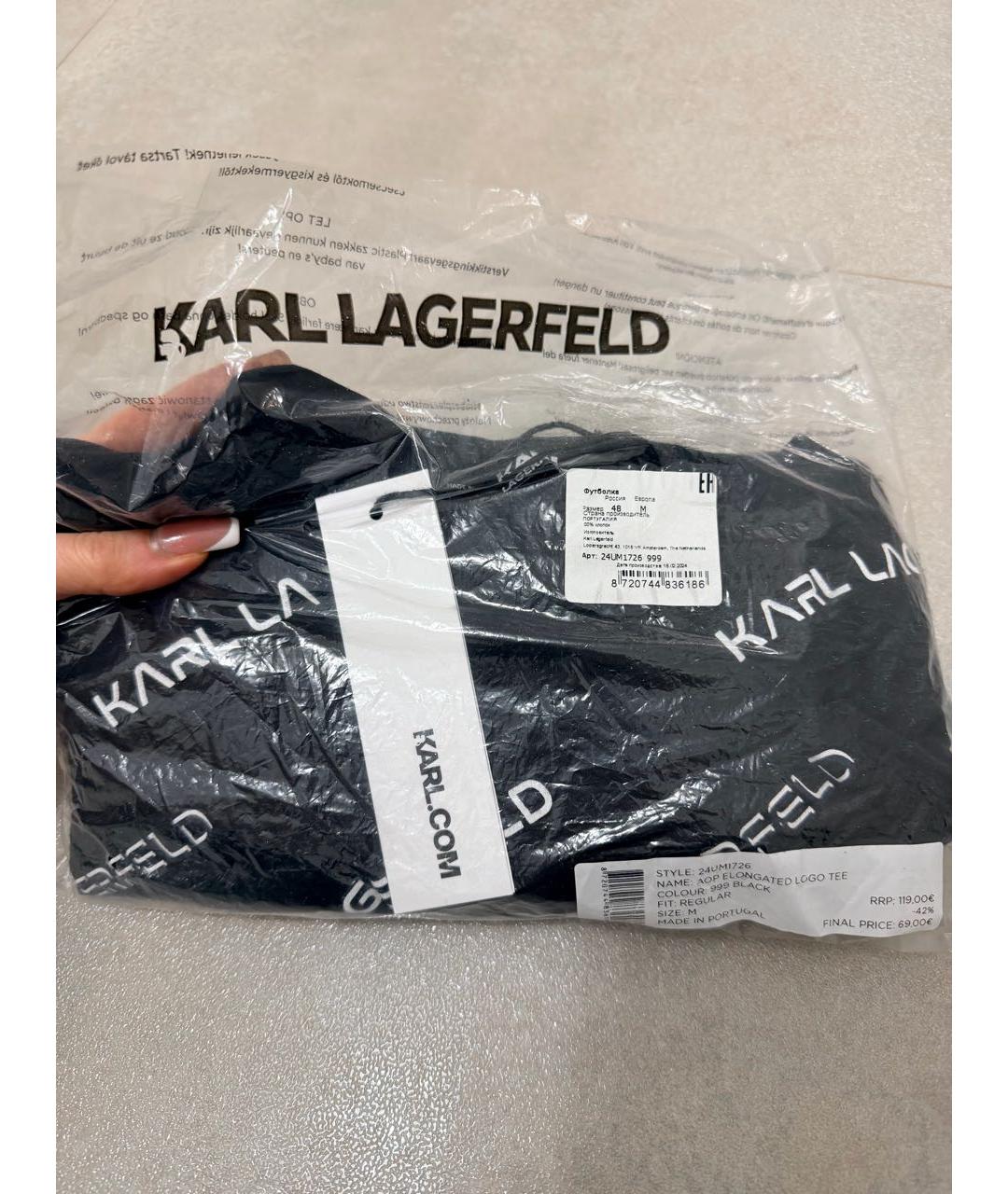 KARL LAGERFELD Черная хлопковая футболка, фото 8