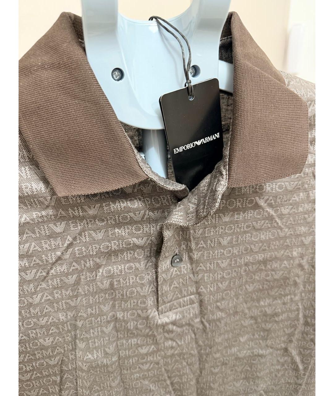 EMPORIO ARMANI Коричневое хлопковое поло с коротким рукавом, фото 4