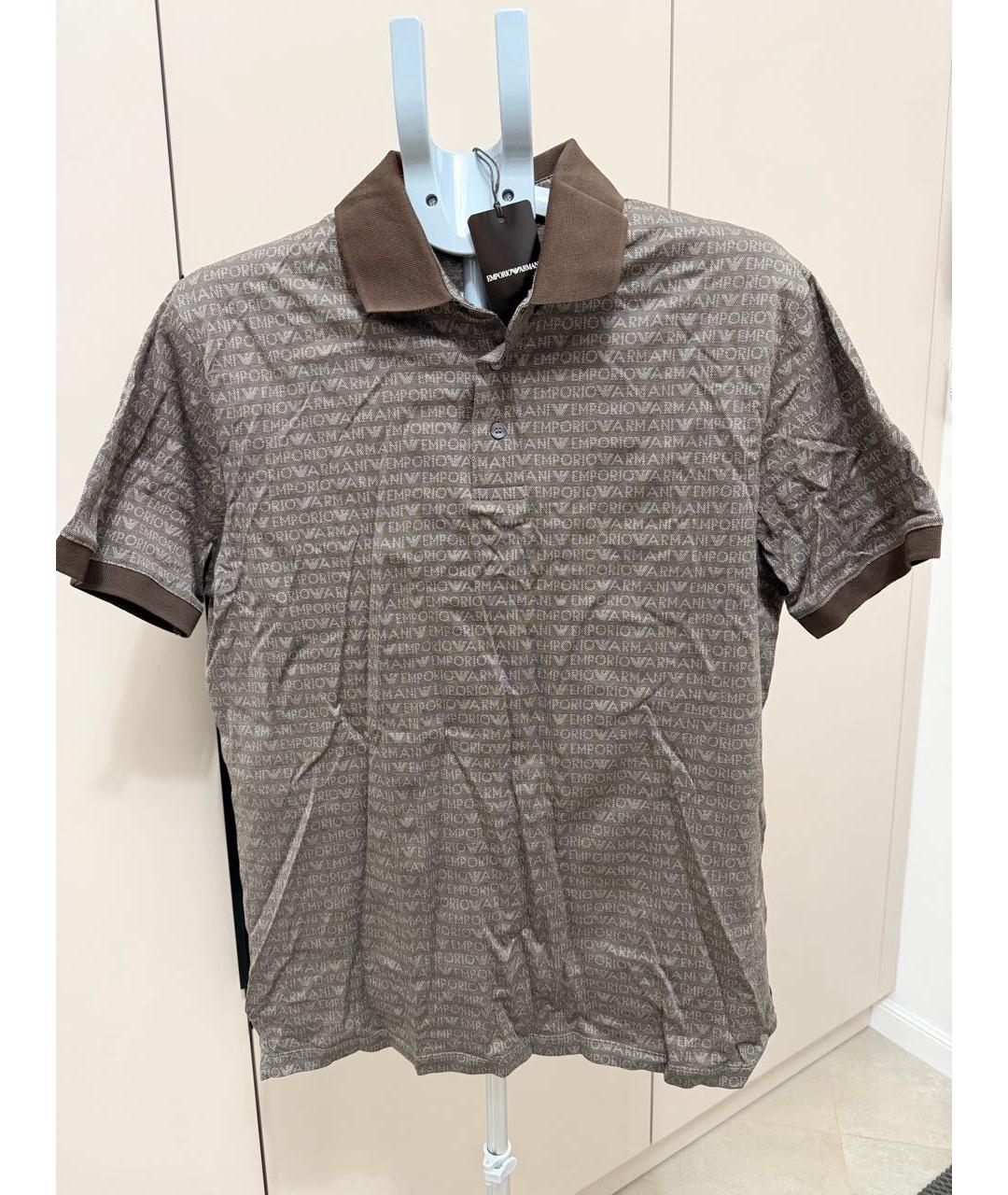 EMPORIO ARMANI Коричневое хлопковое поло с коротким рукавом, фото 9