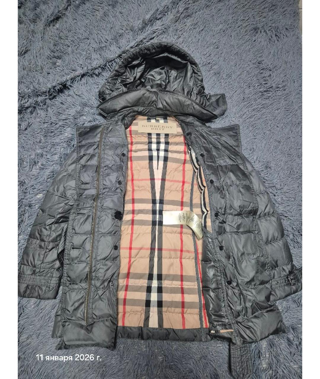 BURBERRY Серебрянный синтетический пуховик, фото 7