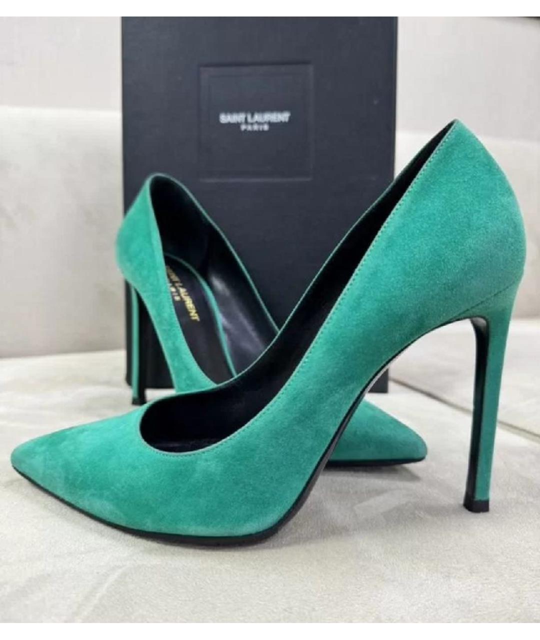 SAINT LAURENT Зеленые замшевые туфли, фото 8