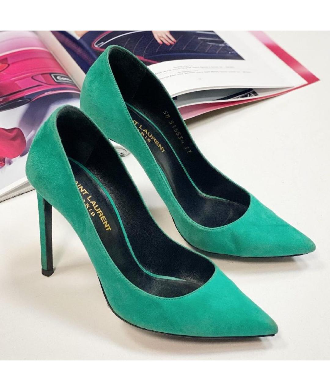 SAINT LAURENT Зеленые замшевые туфли, фото 3