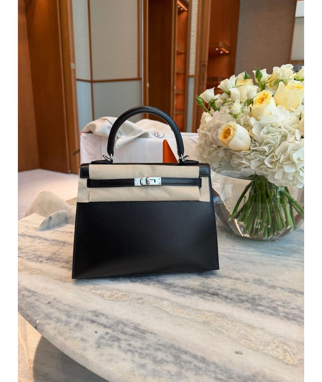HERMES Черная кожаная сумка с короткими ручками, фото 2