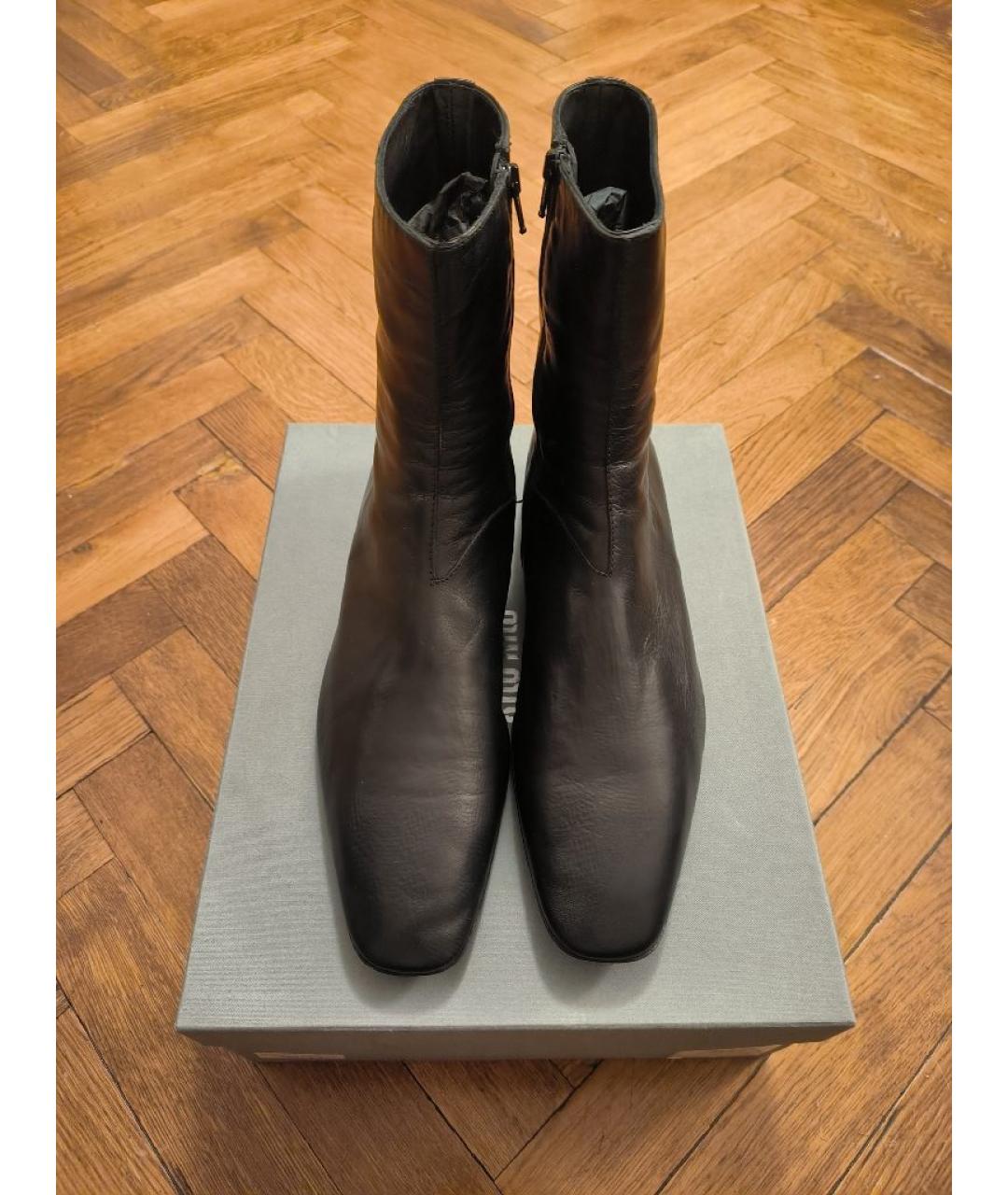 MIU MIU Черные кожаные высокие ботинки, фото 2