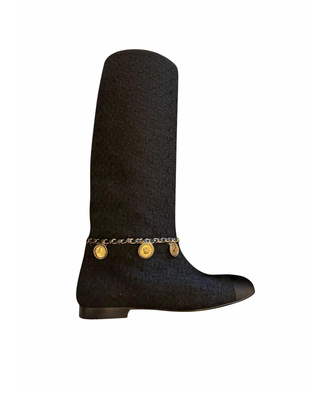 CHANEL Черные текстильные сапоги, фото 1
