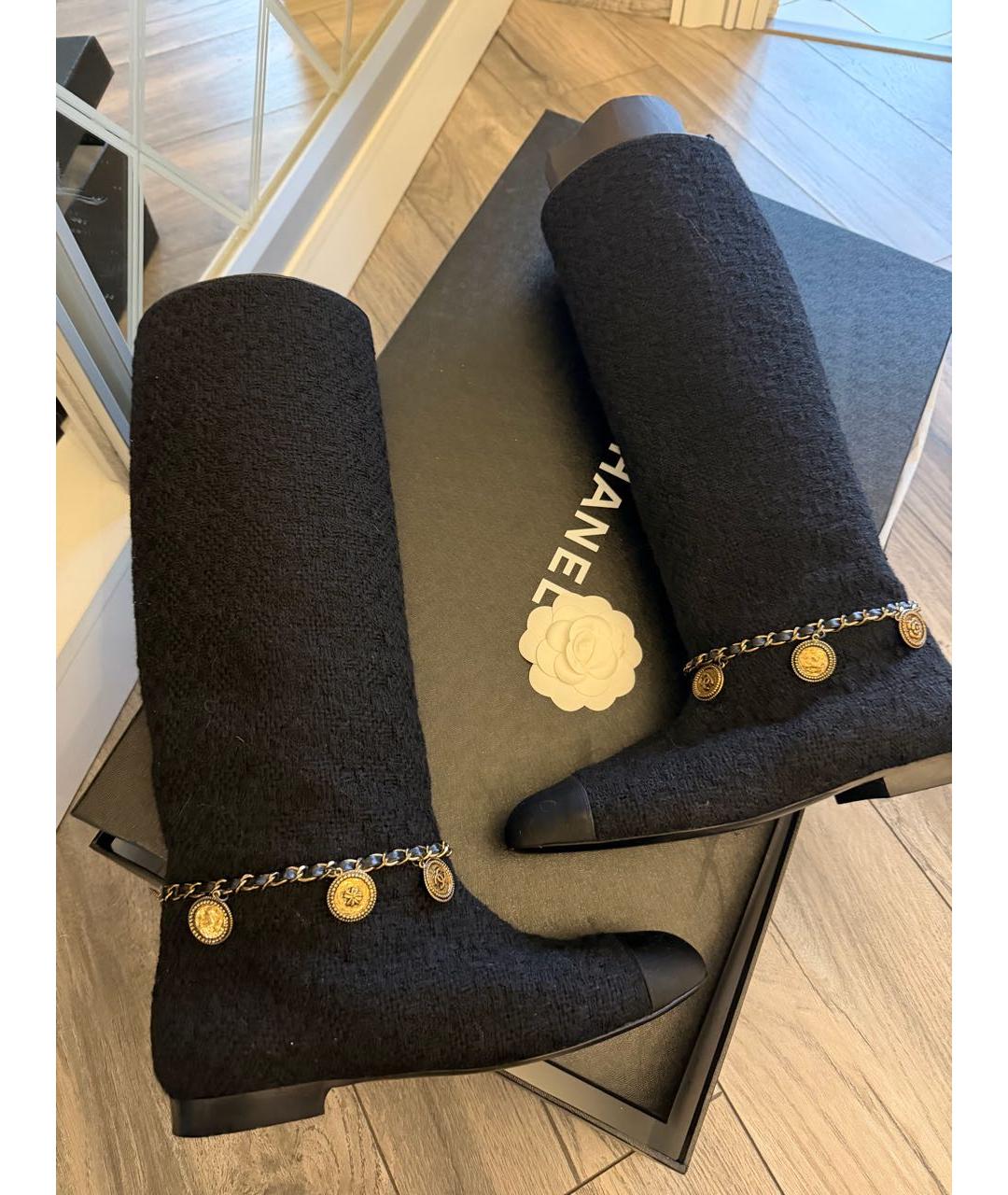 CHANEL Черные текстильные сапоги, фото 9