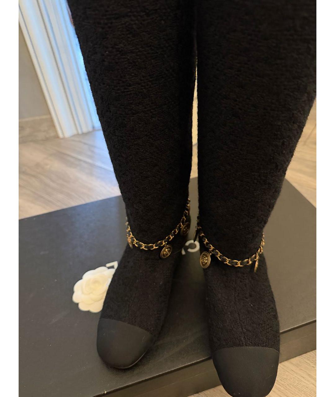 CHANEL Черные текстильные сапоги, фото 3