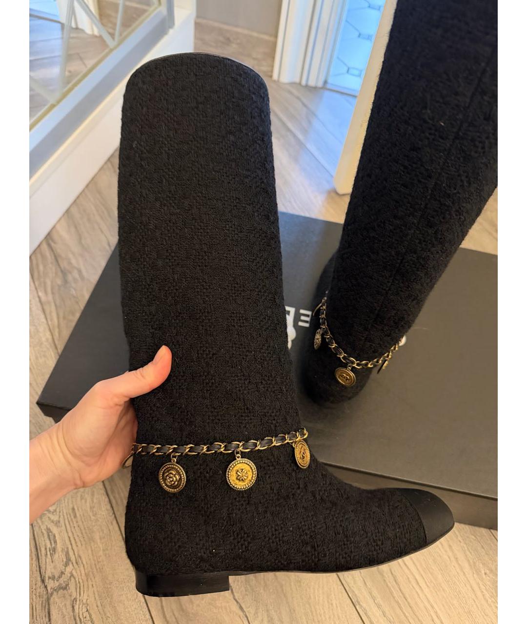 CHANEL Черные текстильные сапоги, фото 7